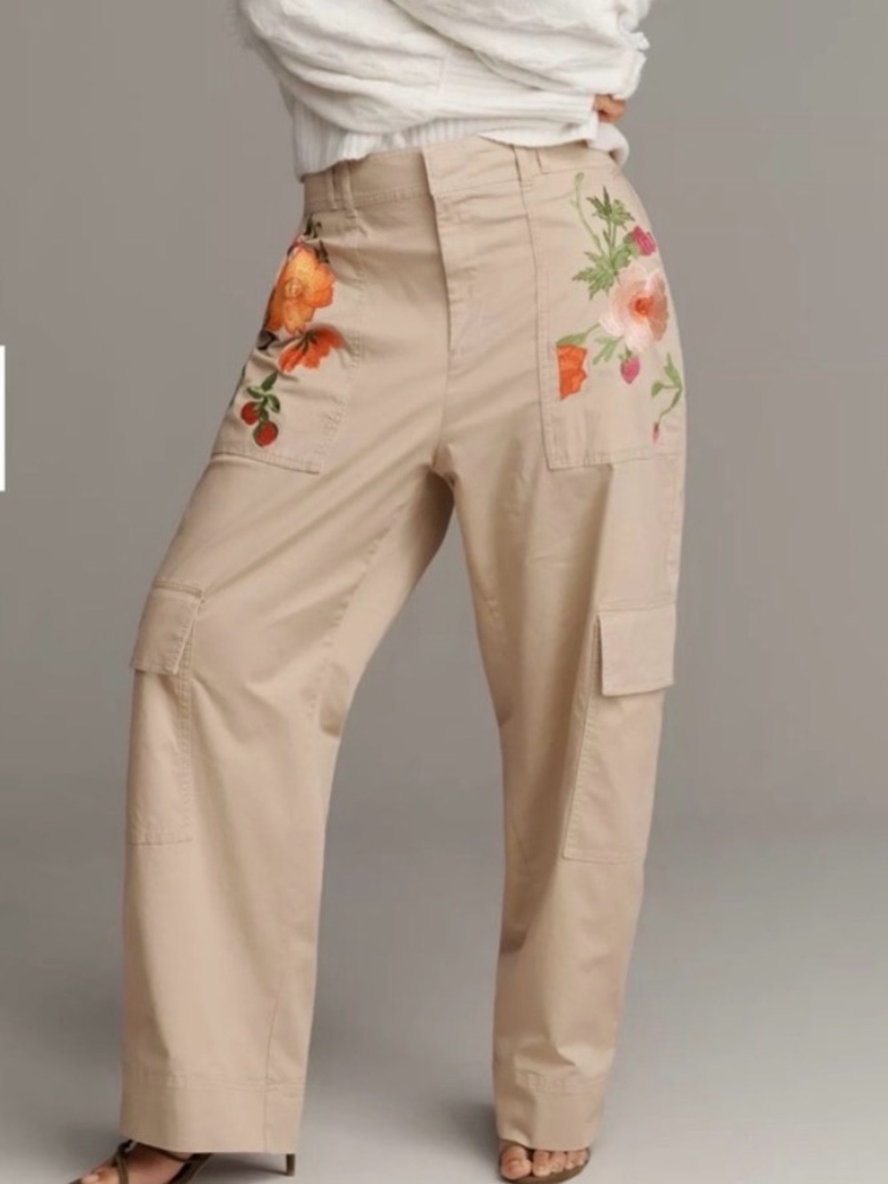 ANTHROPOLOGIE embroidered wider leg cargo utility pants